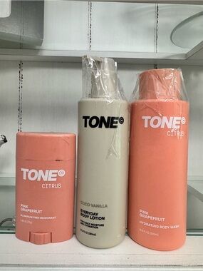 TONE Citrus Pink Grapefruit, Vanilla Set Body Wash‎ Lotion Deodorant 3pc Bundle